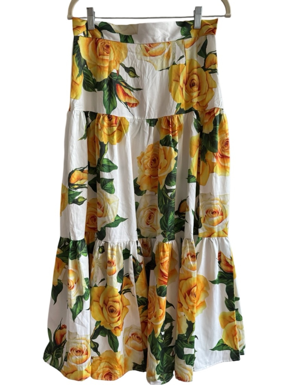 Designer-Style Yellow Rose Tiered Maxi Skirt